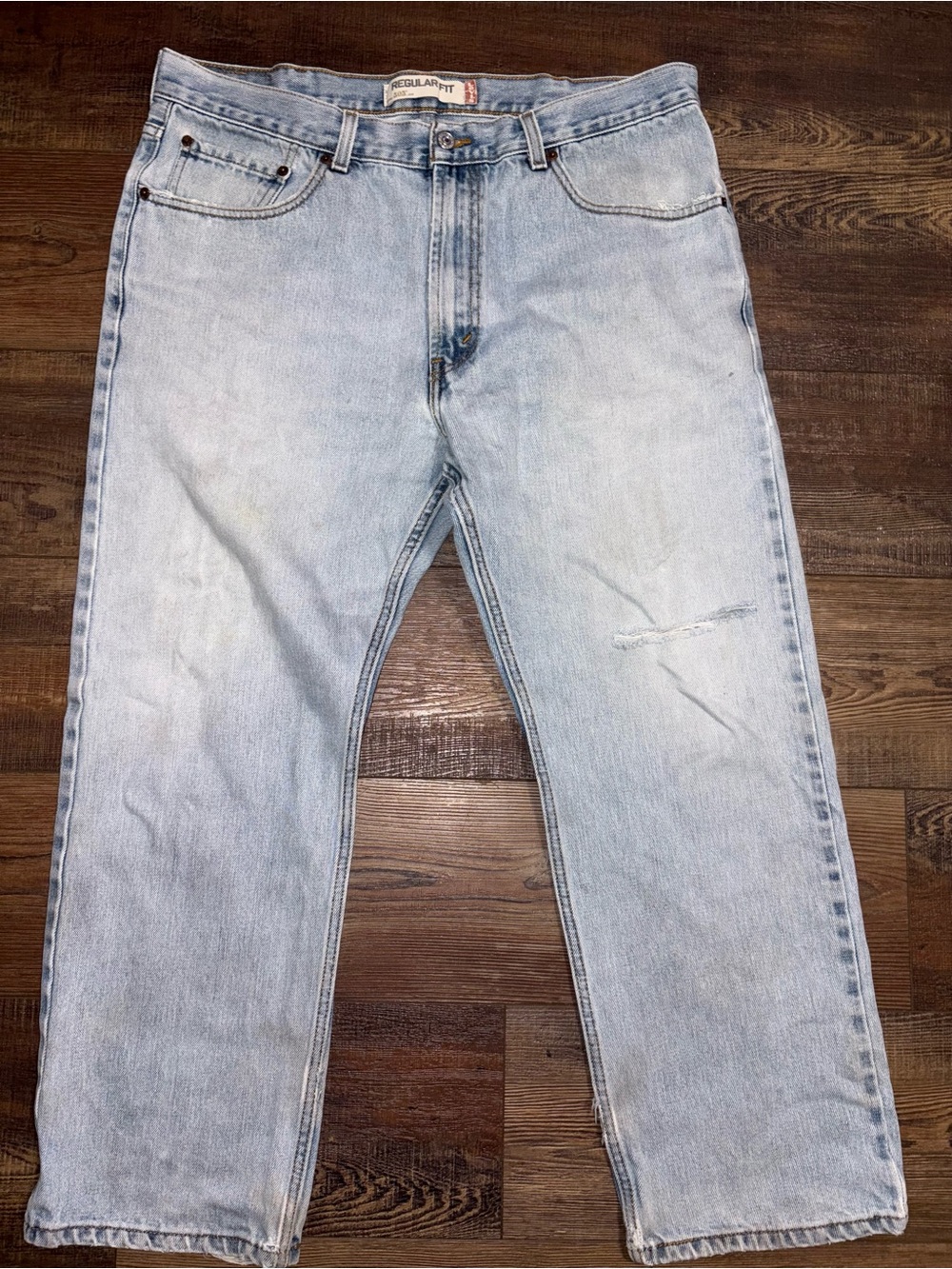 Levi’s 505 Regular Fit Jeans Mens 38x29 Light Blue Wash Distressed  Denim